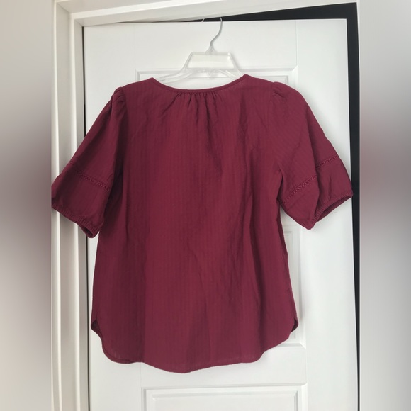 Loft Burgundy Puff Sleeve Blouse - Picture 4 of 7